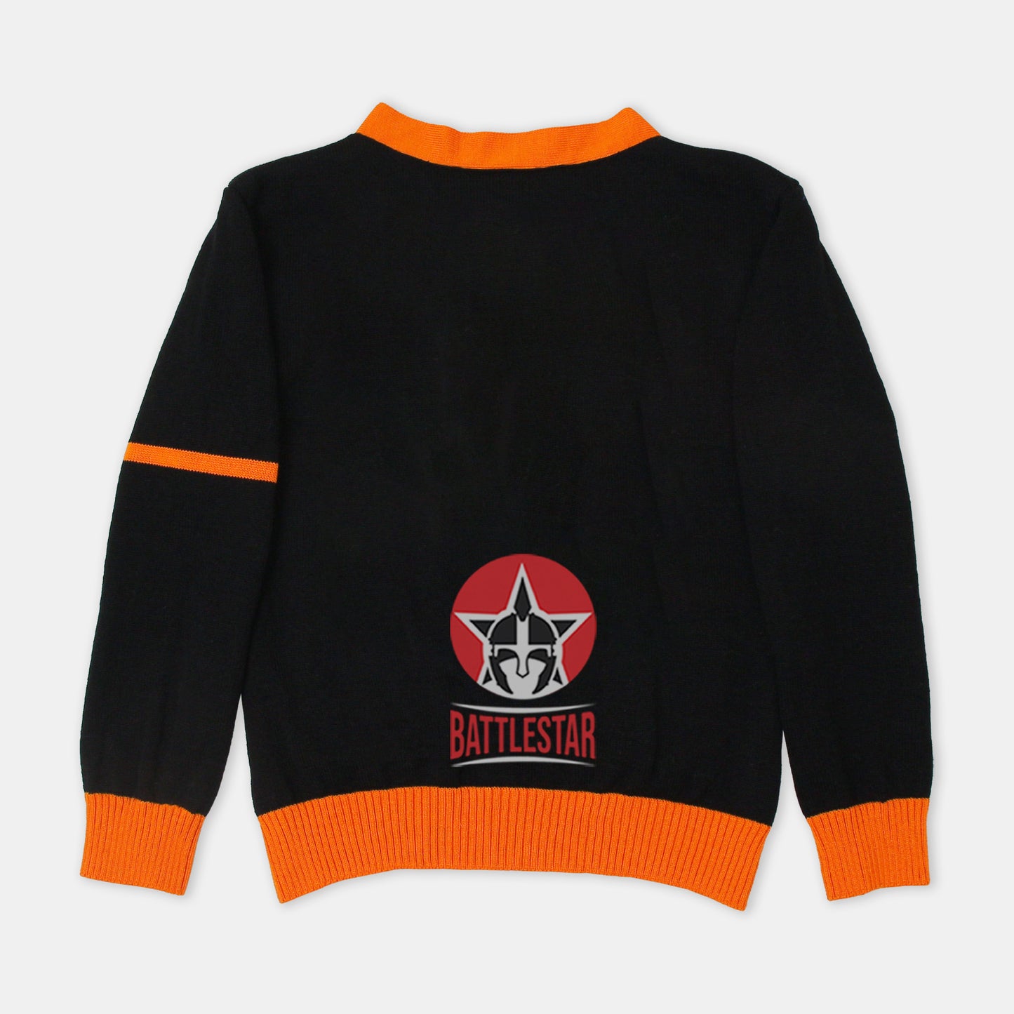 Handmade Unisex Jacquard Knitted Black & Orange Cardigan School College Graduation Greek Sweater