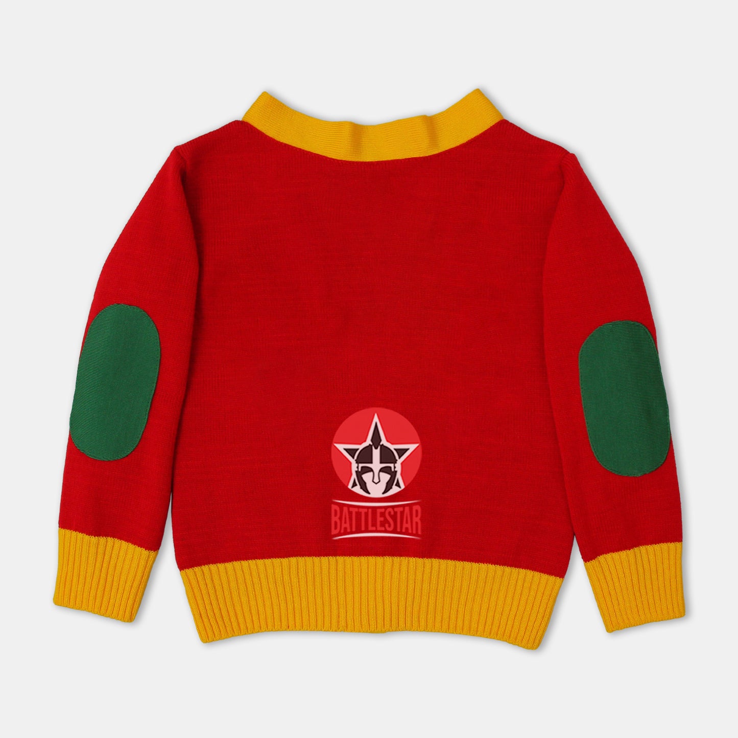 Handmade Unisex Jacquard Knitted Red & Gold Yellow Cardigan School College Graduation Greek Sweater