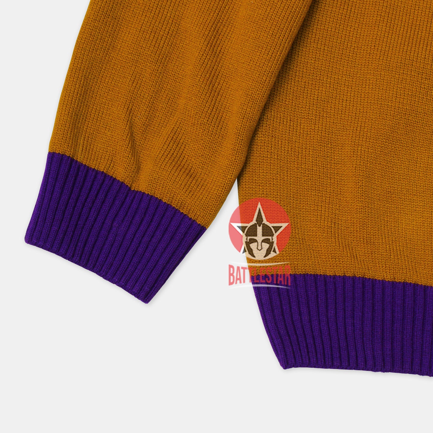 Handmade Unisex Jacquard Knitted Old Gold & Purple Cardigan School College Graduation Greek Sweater