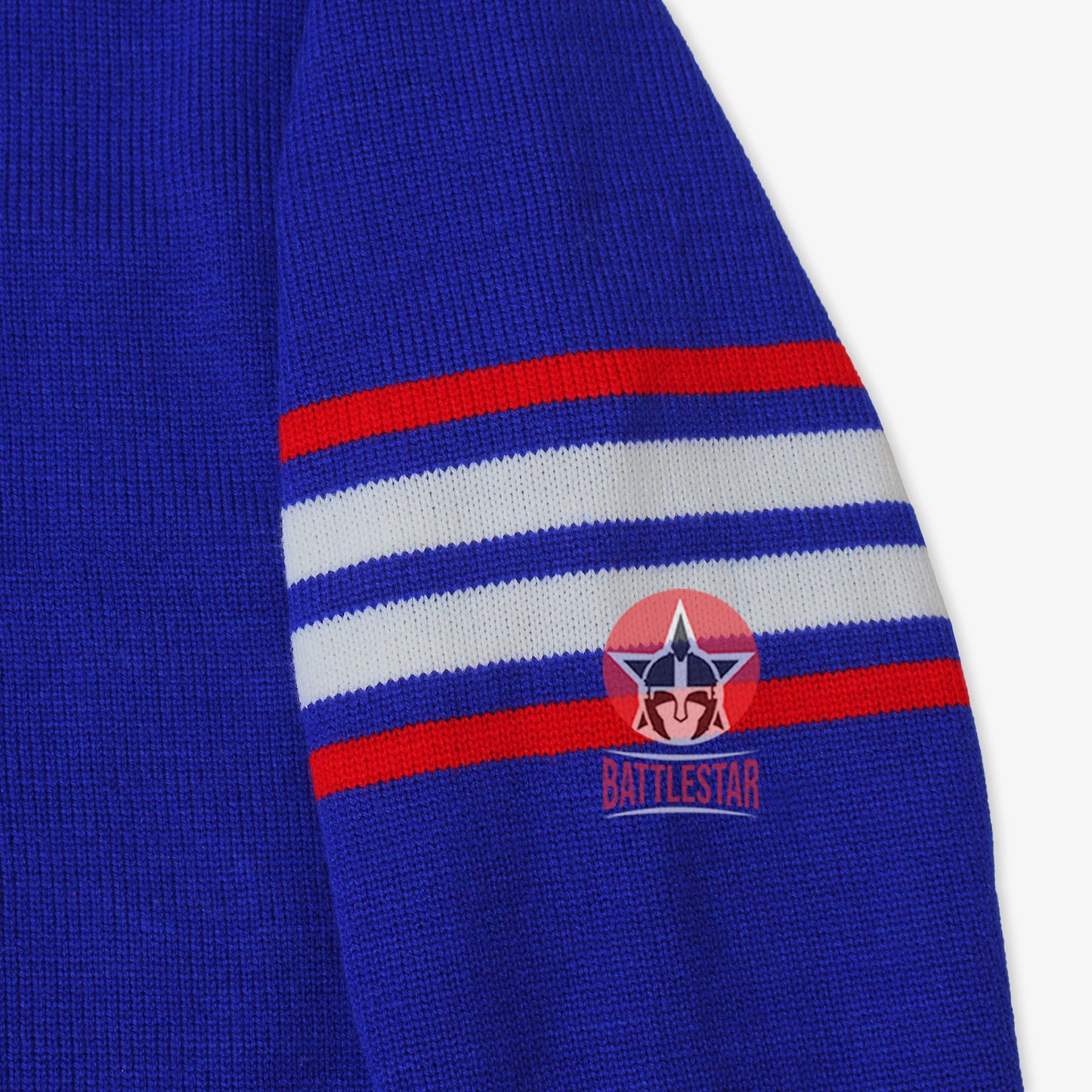 Handmade Unisex Jacquard Knitted Royal Blue & Red Cardigan School College Graduation Greek Sweater