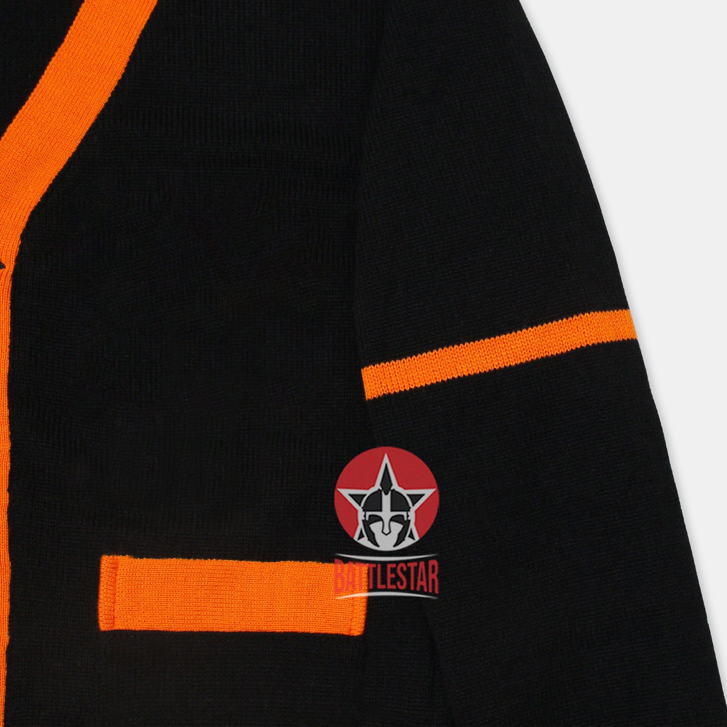 Handmade Unisex Jacquard Knitted Black & Orange Cardigan School College Graduation Greek Sweater