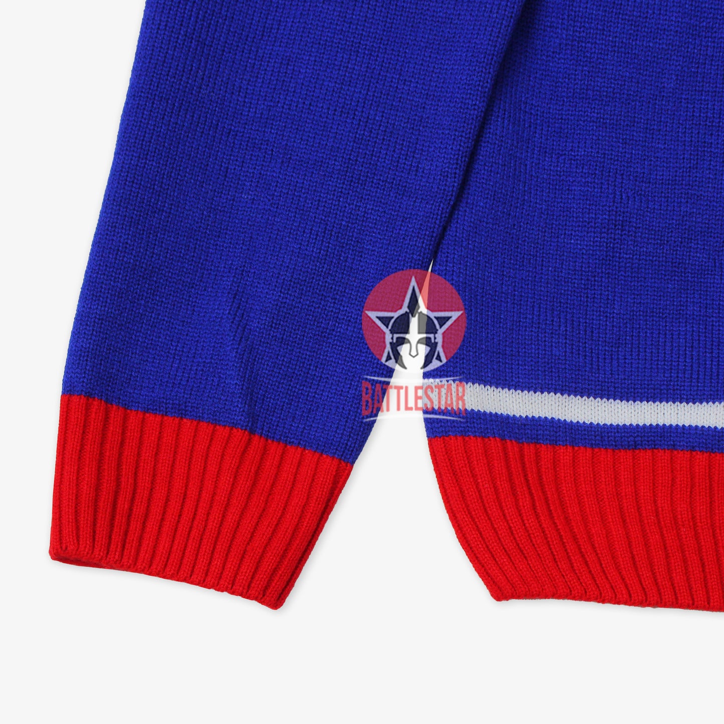 Handmade Unisex Jacquard Knitted Royal Blue & Red Cardigan School College Graduation Greek Sweater
