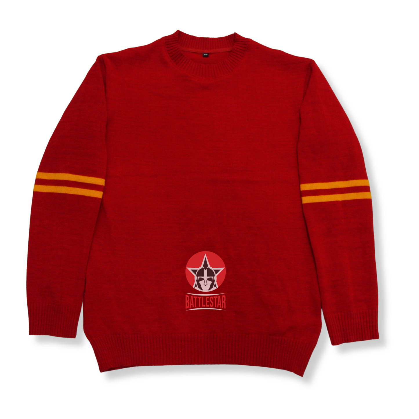 Handmade Unisex Jacquard Knitted Red and Gold 100% Wool Cardigan School College Graduation Greek Sweater