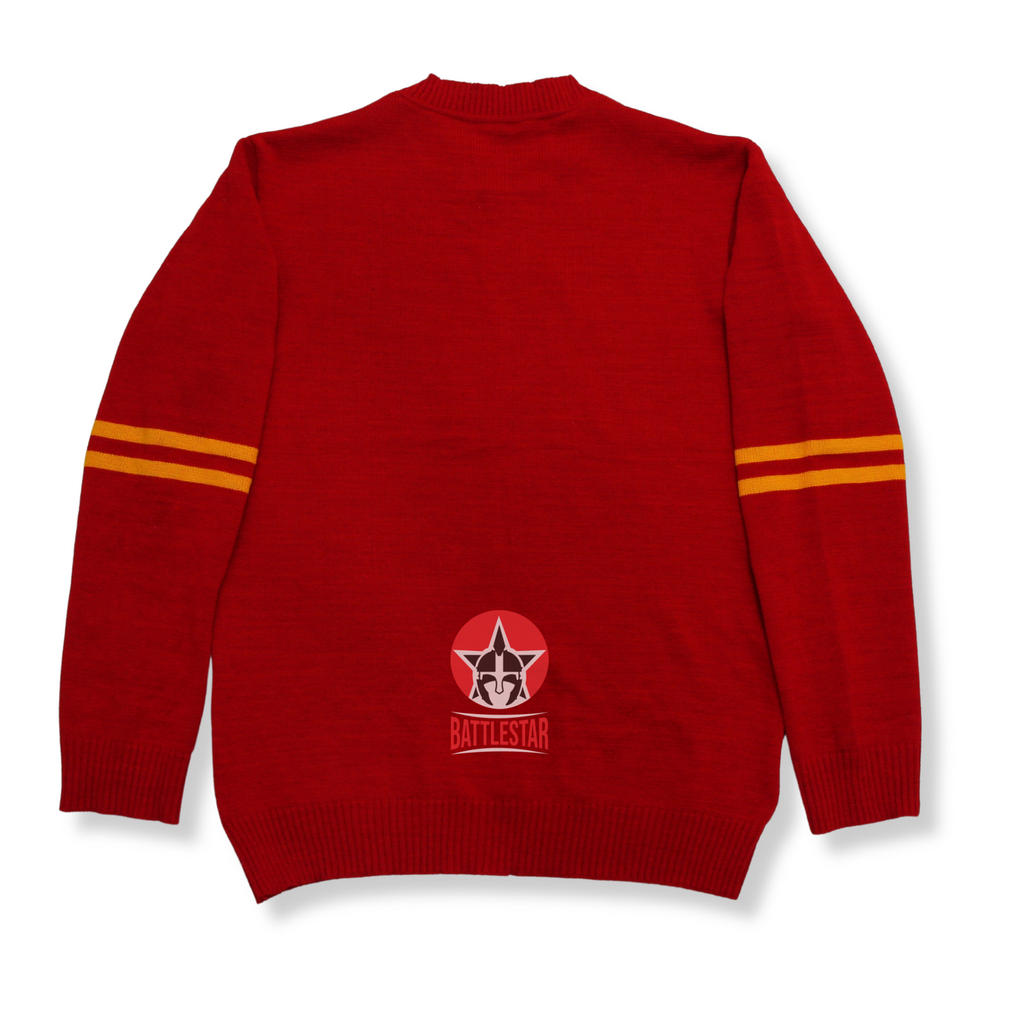 Handmade Unisex Jacquard Knitted Red and Gold 100% Wool Cardigan School College Graduation Greek Sweater