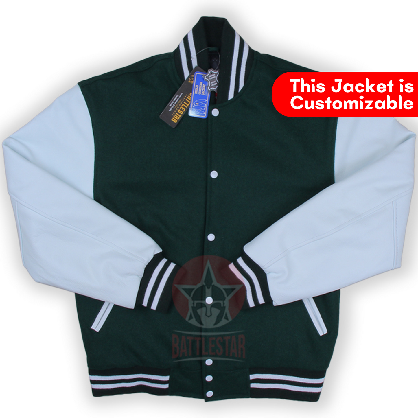 Forest Green Wool White Leather Sleeves Varsity Jacket