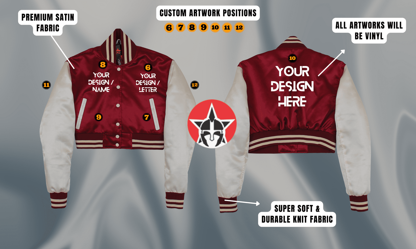 Personalized Cropped Body Vinyl/Printed Satin Varsity Jacket