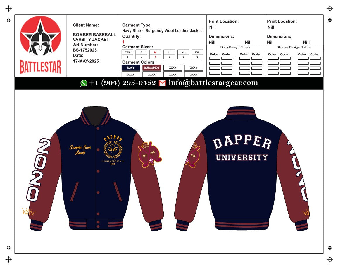 Personalized Wool Body Leather Sleeves Embroidered Varsity Jacket Medium (As Discussed)
