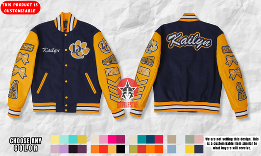 Personalized Wool and Leather Embroidered Cheerleader Rhinestone Varsity Jacket