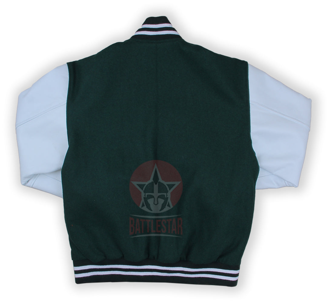 Forest Green Wool White Leather Sleeves Varsity Jacket