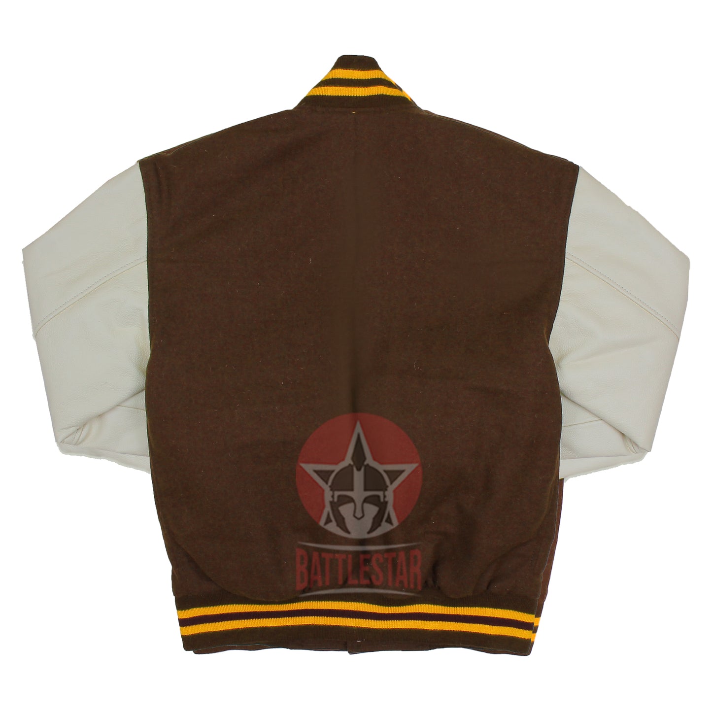 Brown Wool Cream Leather Sleeves Varsity Jacket
