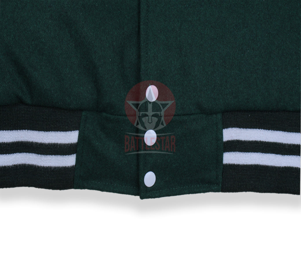 Forest Green Wool White Leather Sleeves Varsity Jacket