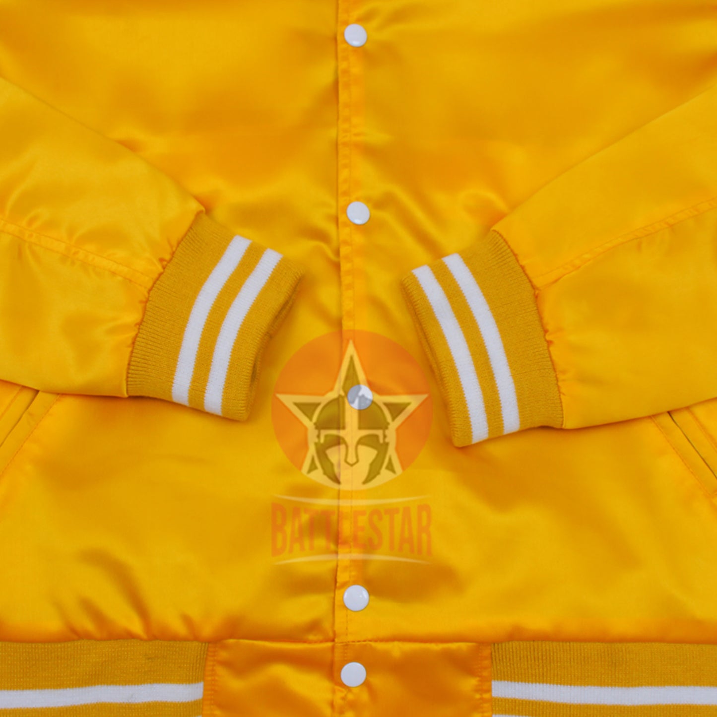 Gold Satin Varsity Baseball Jacket Golden white Rib