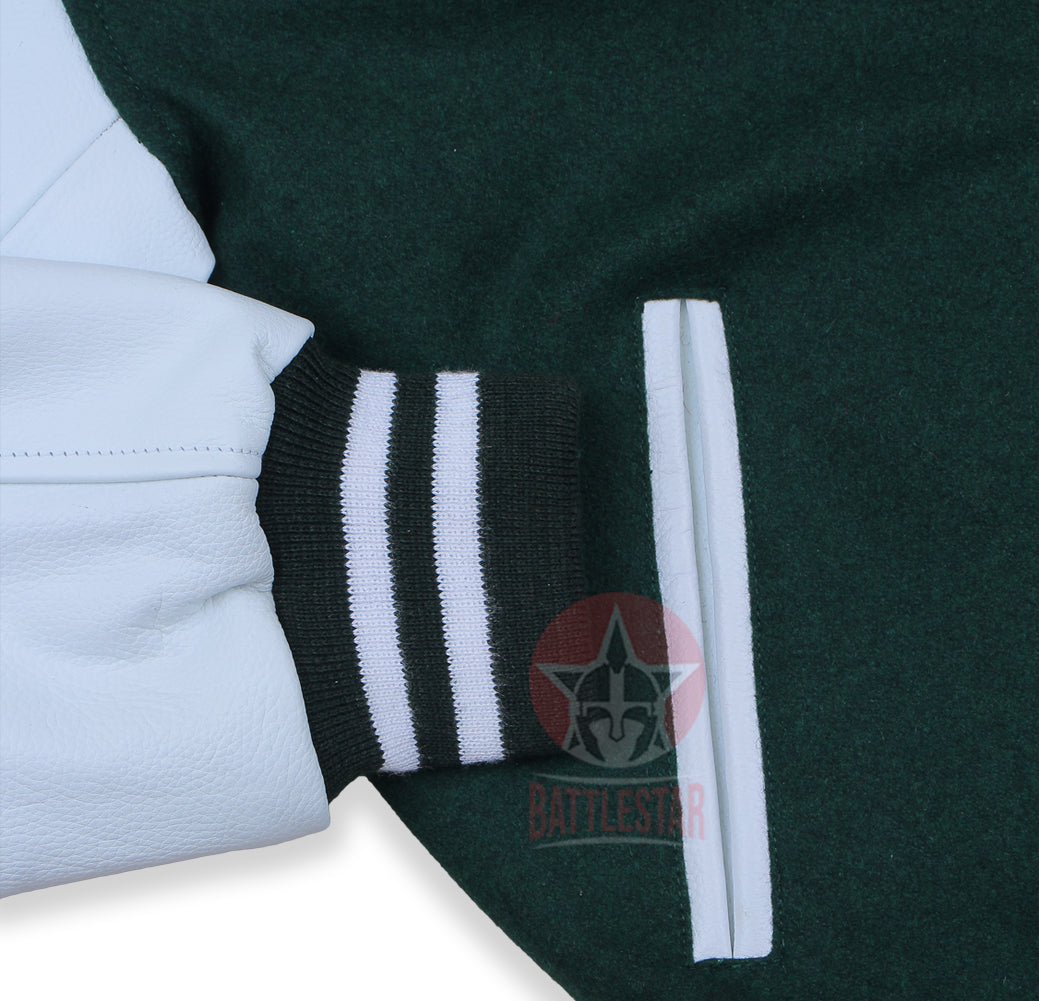 Forest Green Wool White Leather Sleeves Varsity Jacket