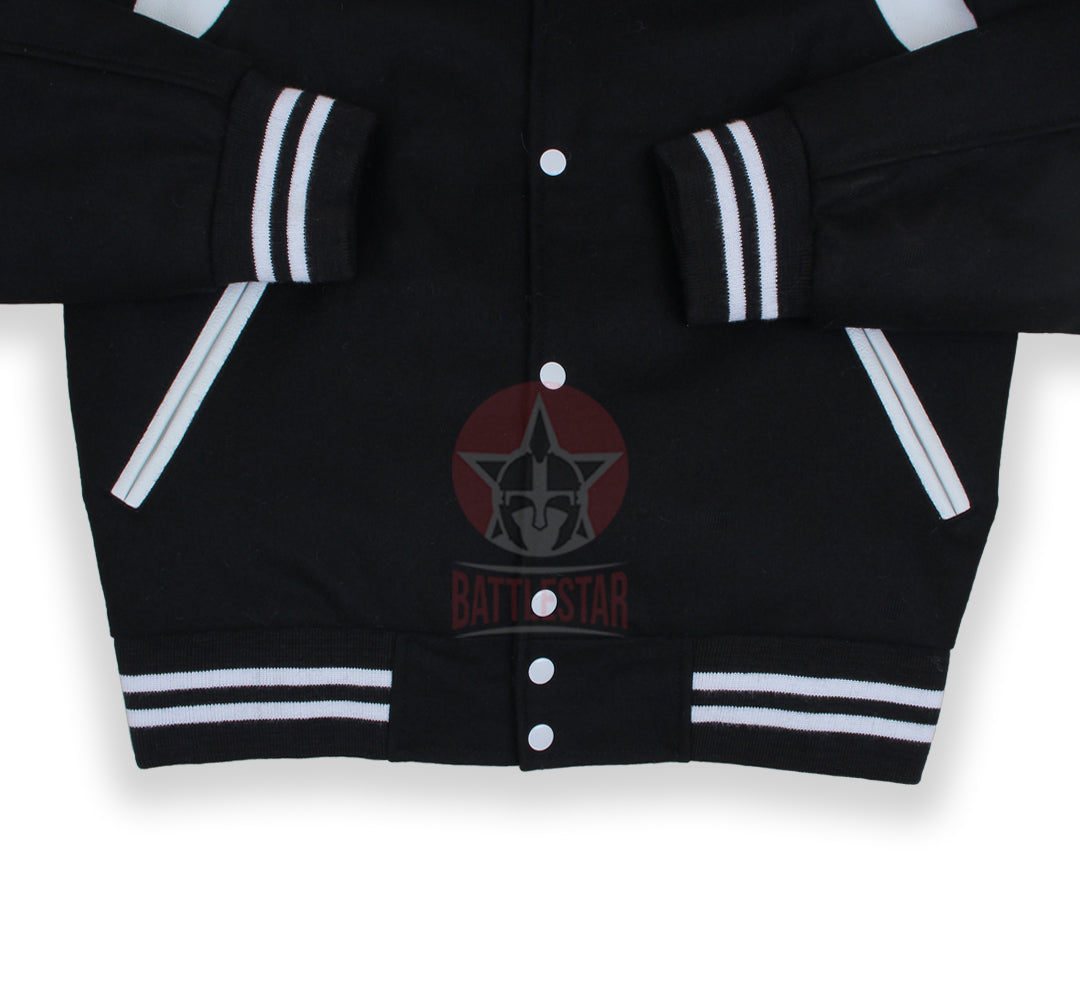 Byron Collar Black Wool White Leather Stripes Varsity