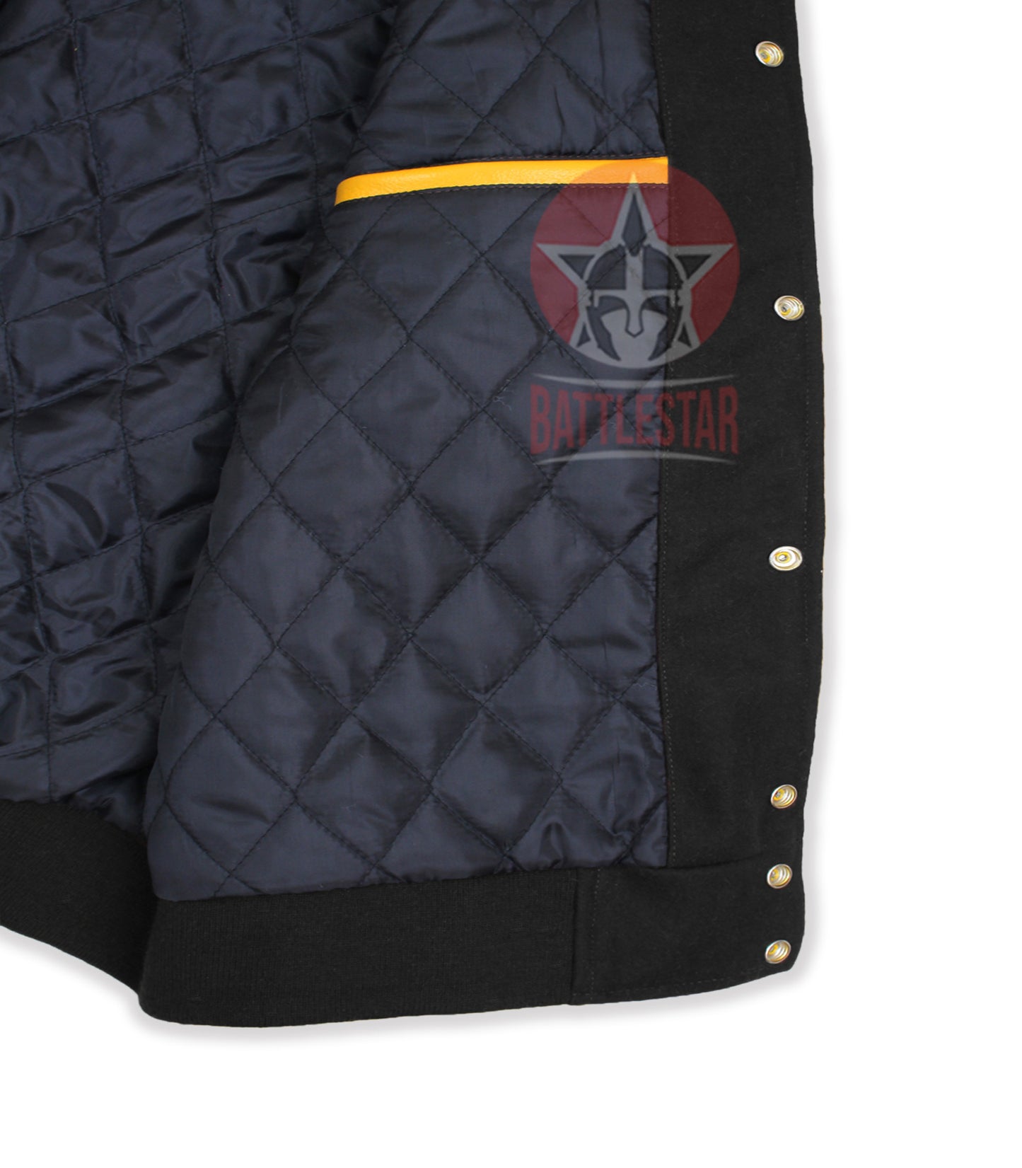 Black Wool Gold Yellow Leather Sleeves Varsity Jacket