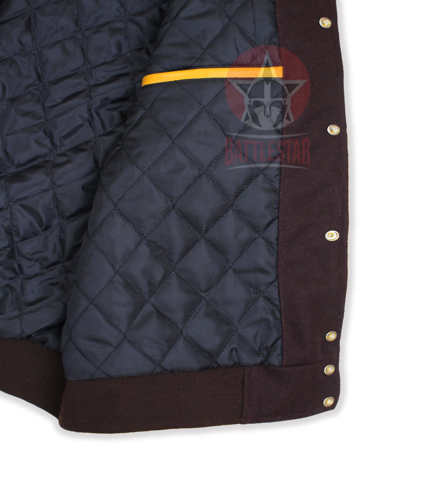 Brown Wool Gold Yellow Leather Sleeves Varsity Jacket