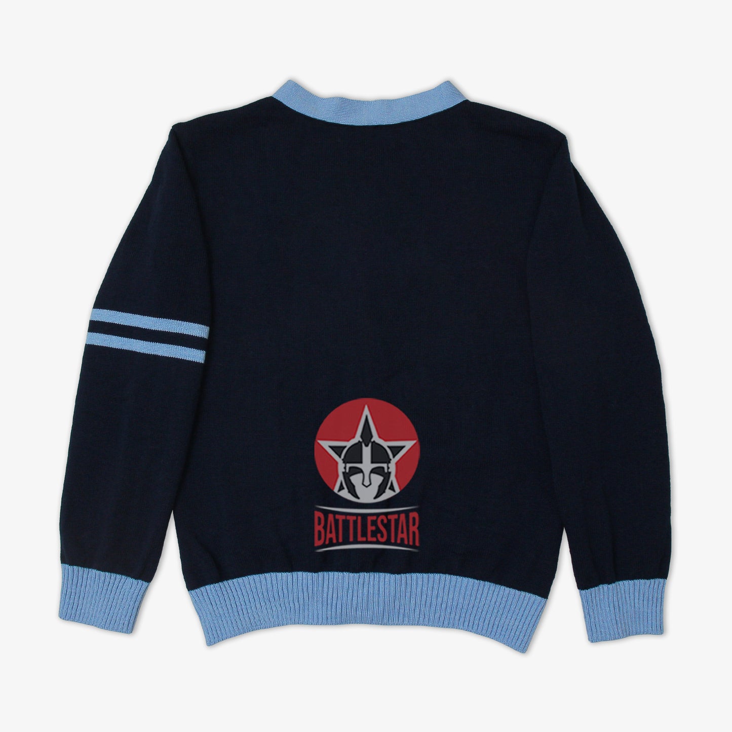 Handmade Unisex Jacquard Knitted Navy Blue- Sky Blue Cardigan School College Graduation Greek Sweater