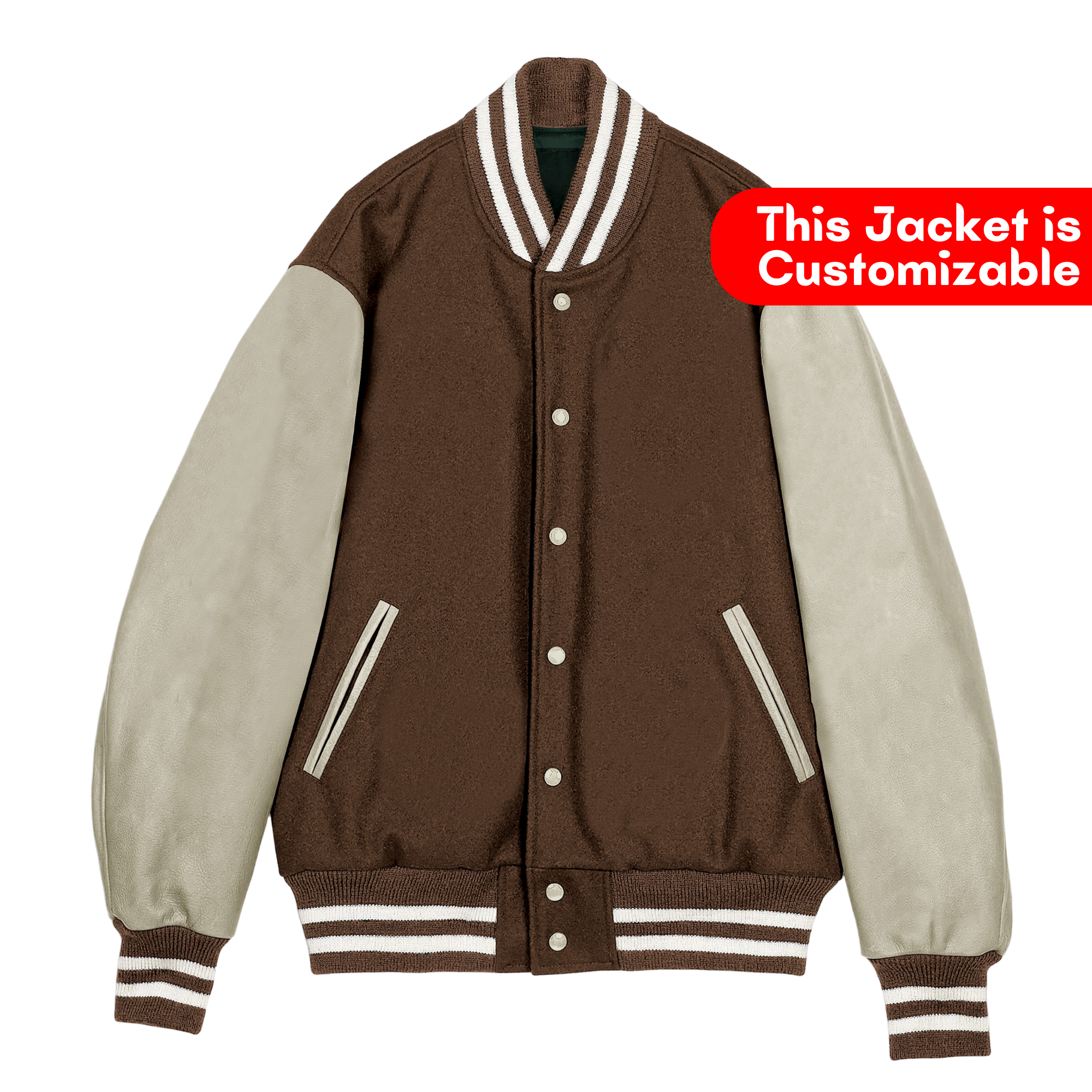 Brown Wool Cream Leather Sleeves Varsity Jacket