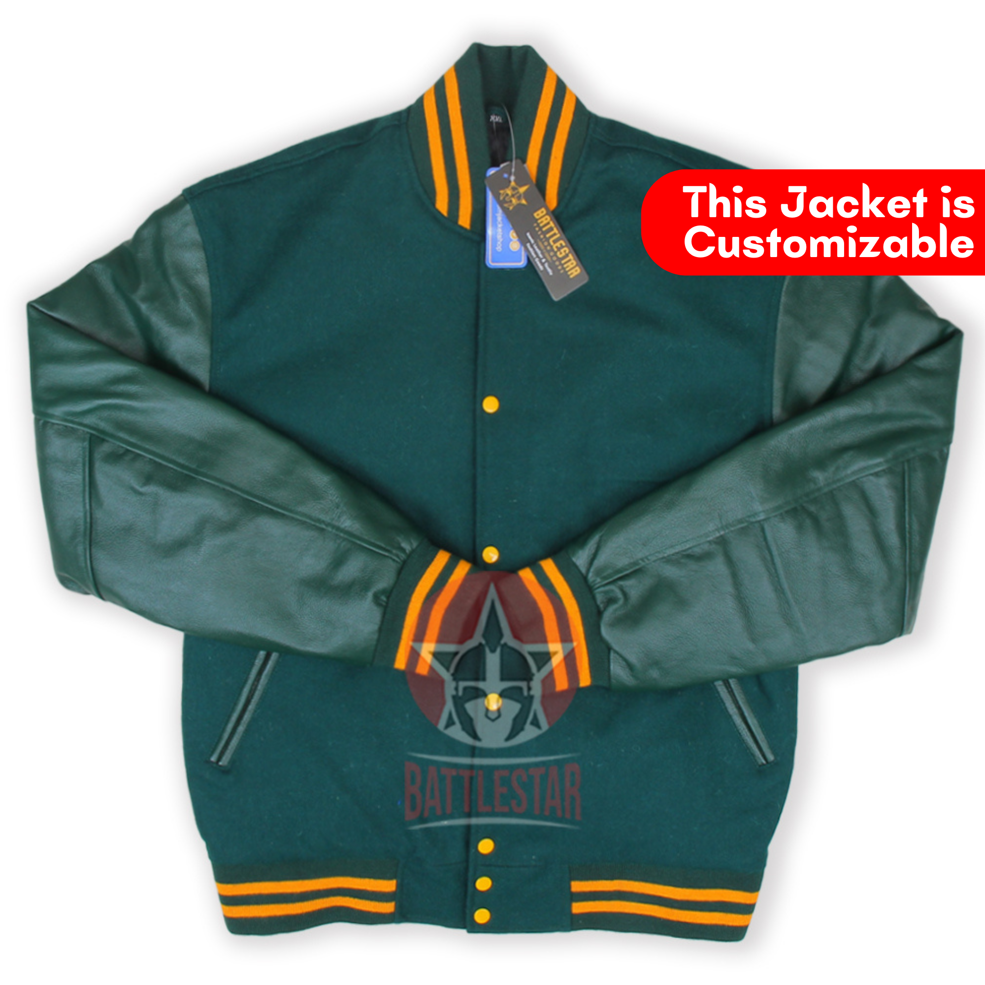 Kelly Green Wool Cream Leather Sleeves Varsity Baseball Jacket