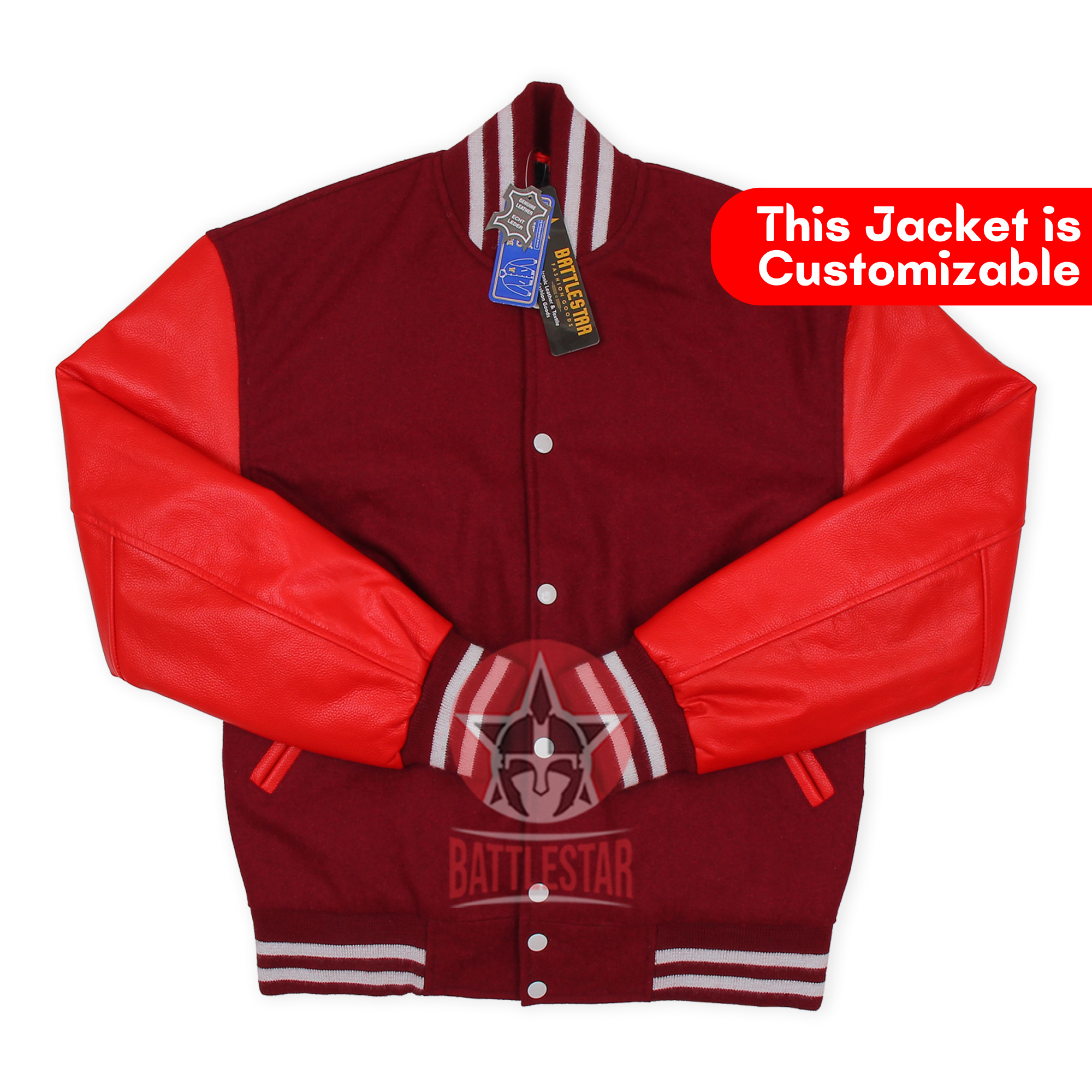 Maroon Wool Body Red Leather Sleeves Varsity Baseball Jacket