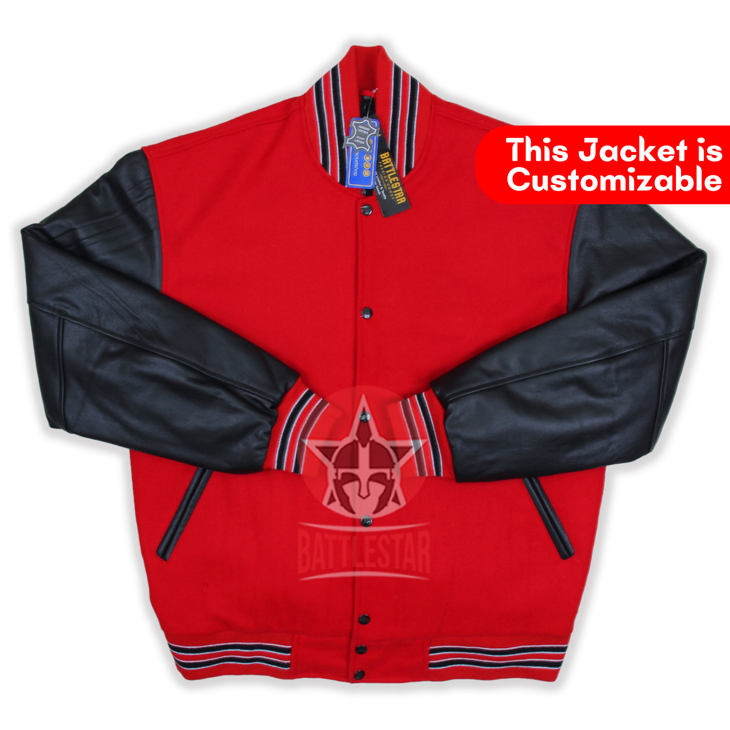 Red Wool Black Leather Sleeves Varsity Jacket