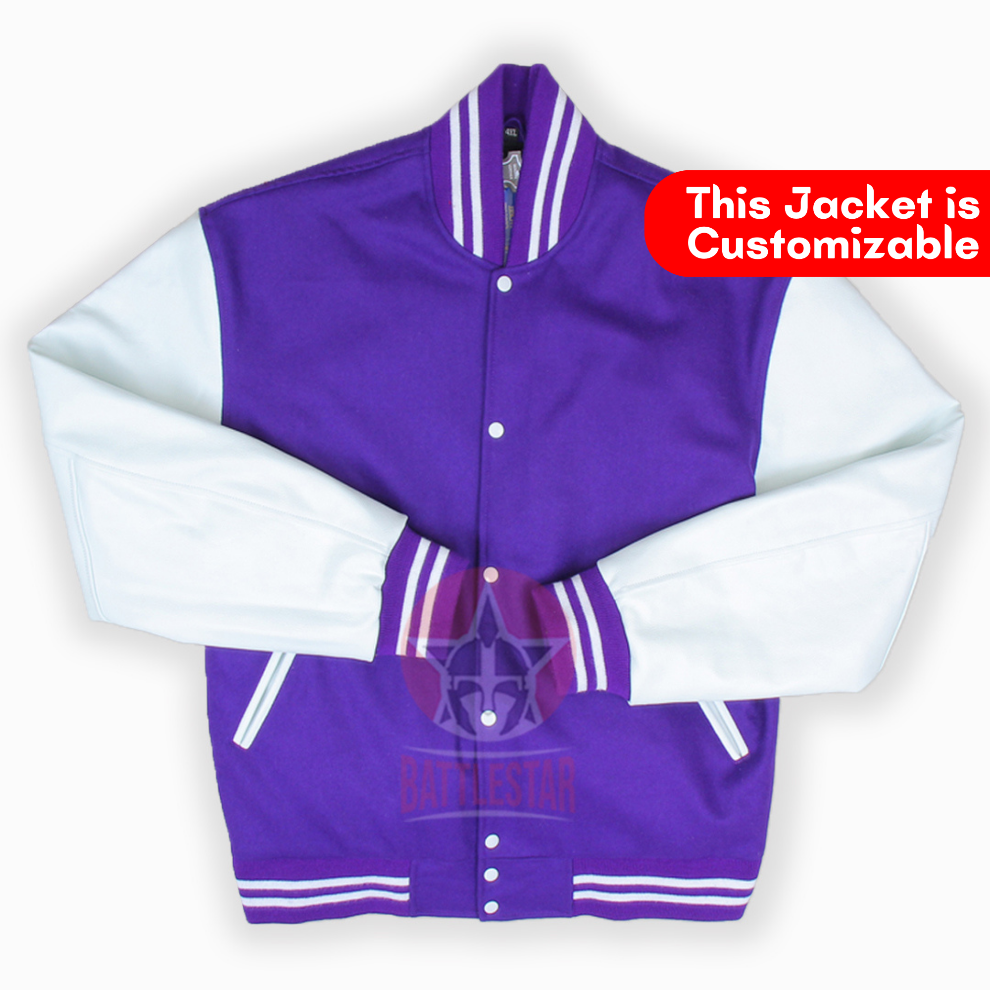 Purple Letterman Jacket with White Leather Sleeves