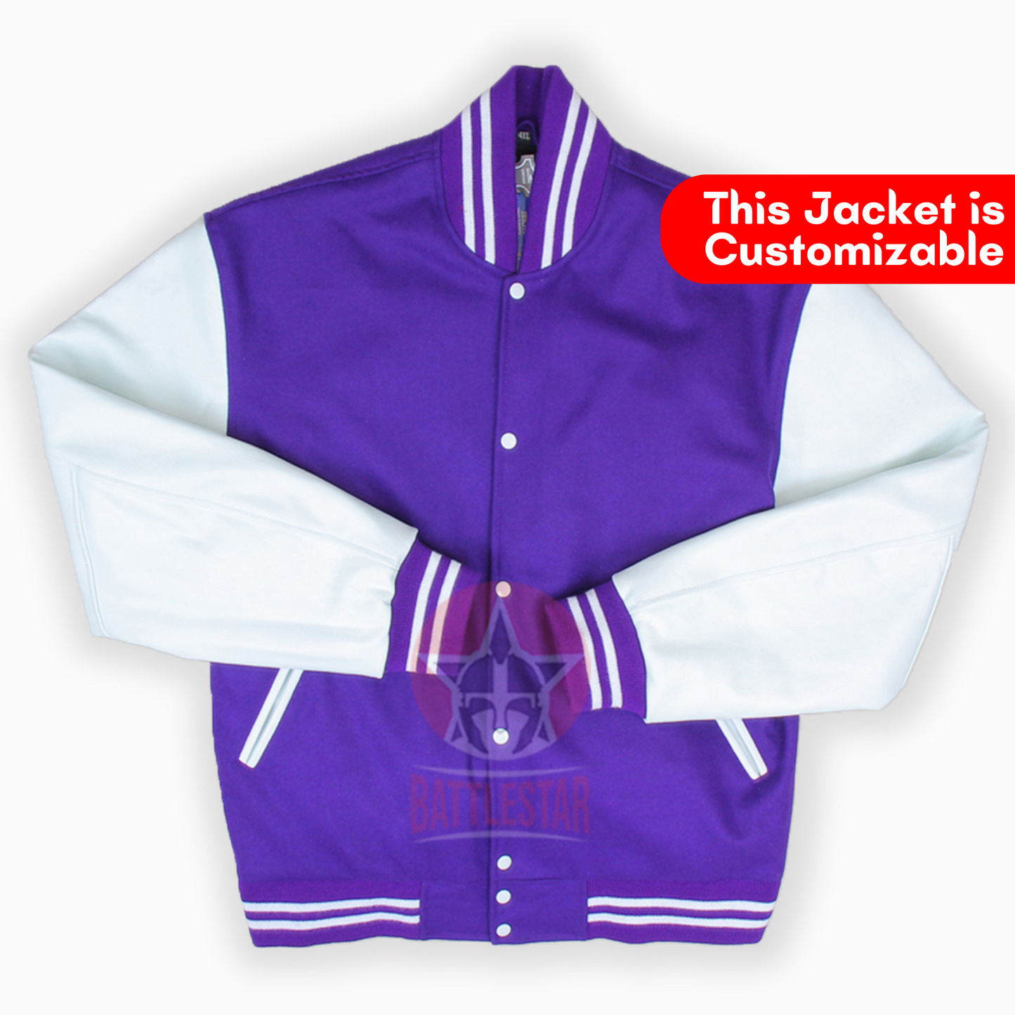 Purple Wool Varsity Baseball Jacket White Leather Sleeves