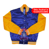 Load image into Gallery viewer, Royal Blue &amp; Gold Yellow Satin Fabric Varsity Baseball Jacket