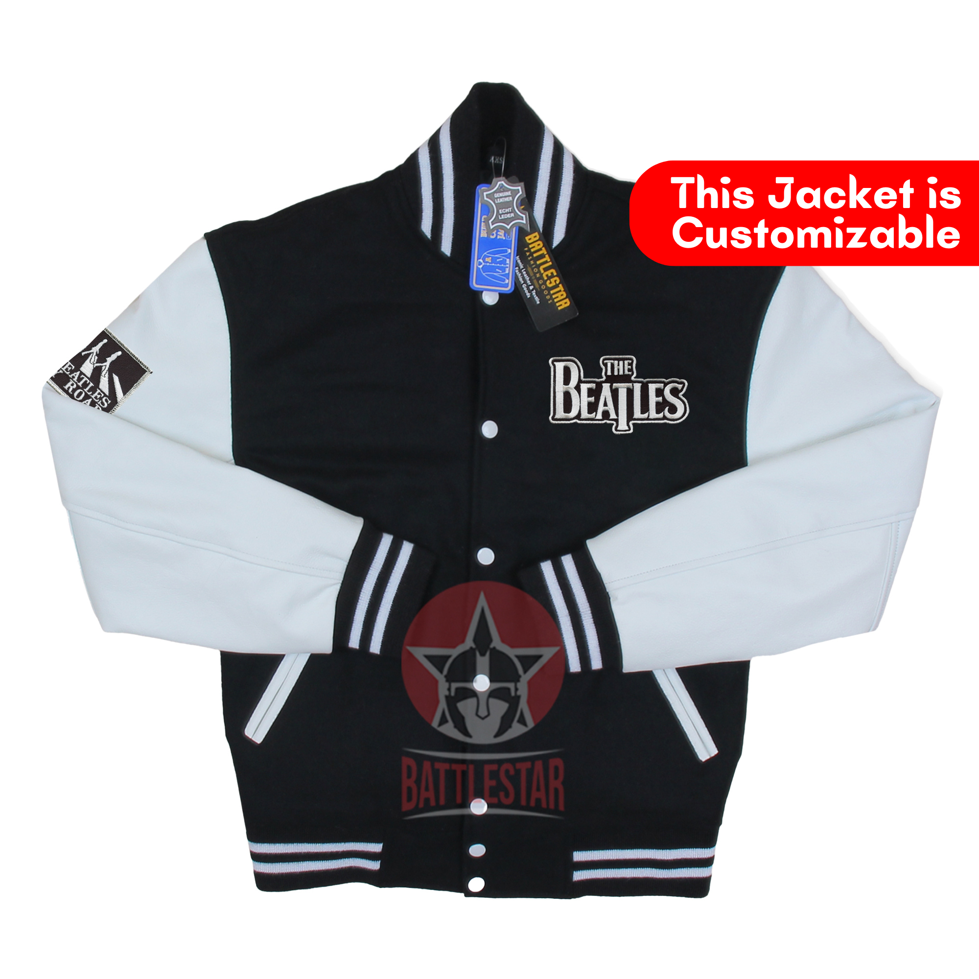 The BEATLES English Rock Band Black White Baseball Varsity Jacket