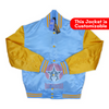 Sky Blue Gold Satin Varsity Baseball Letterman jacket