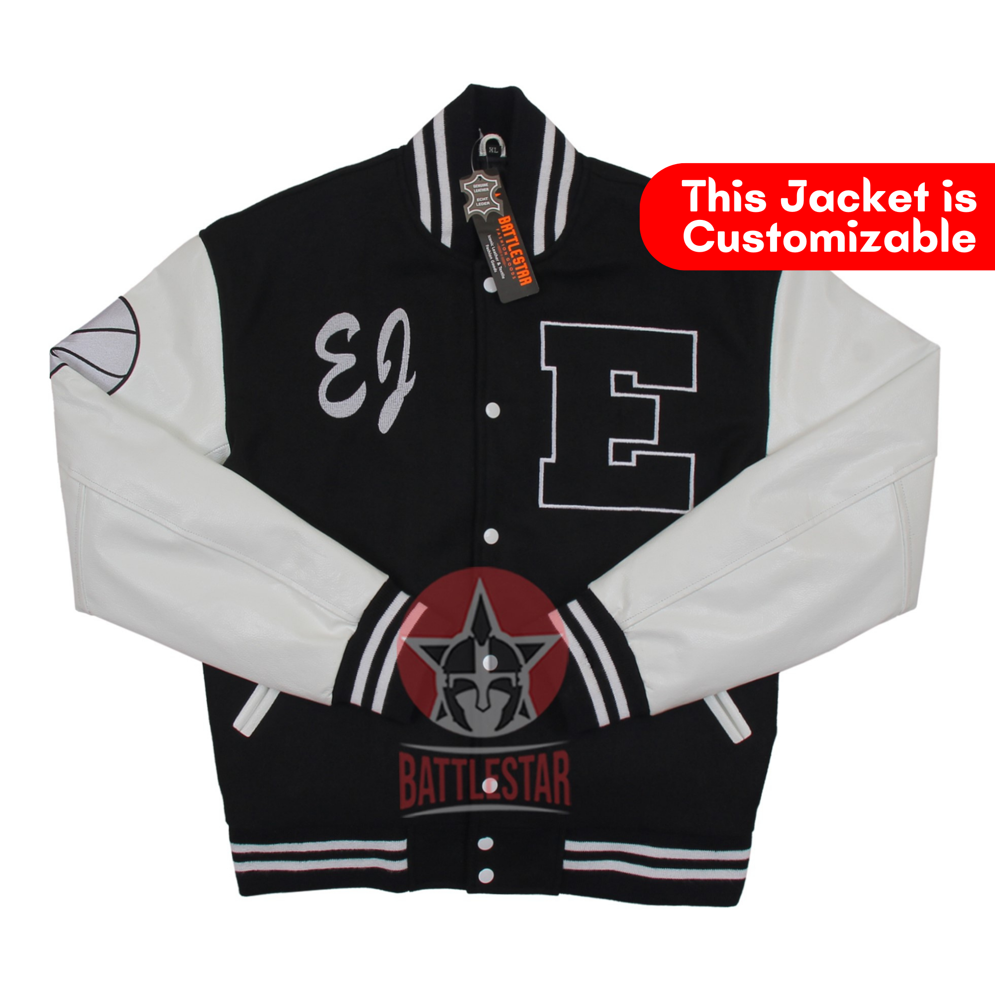Musical EJ Black Wool White Leather Sleeves Baseball Jacket