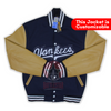 Yankees Inspired Navy Blue Wool Tan Leather Sleeves Baseball Jacket