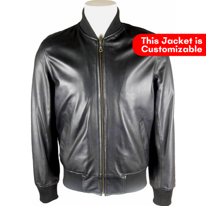 Classic London Men's black Leather Bomber Jacket