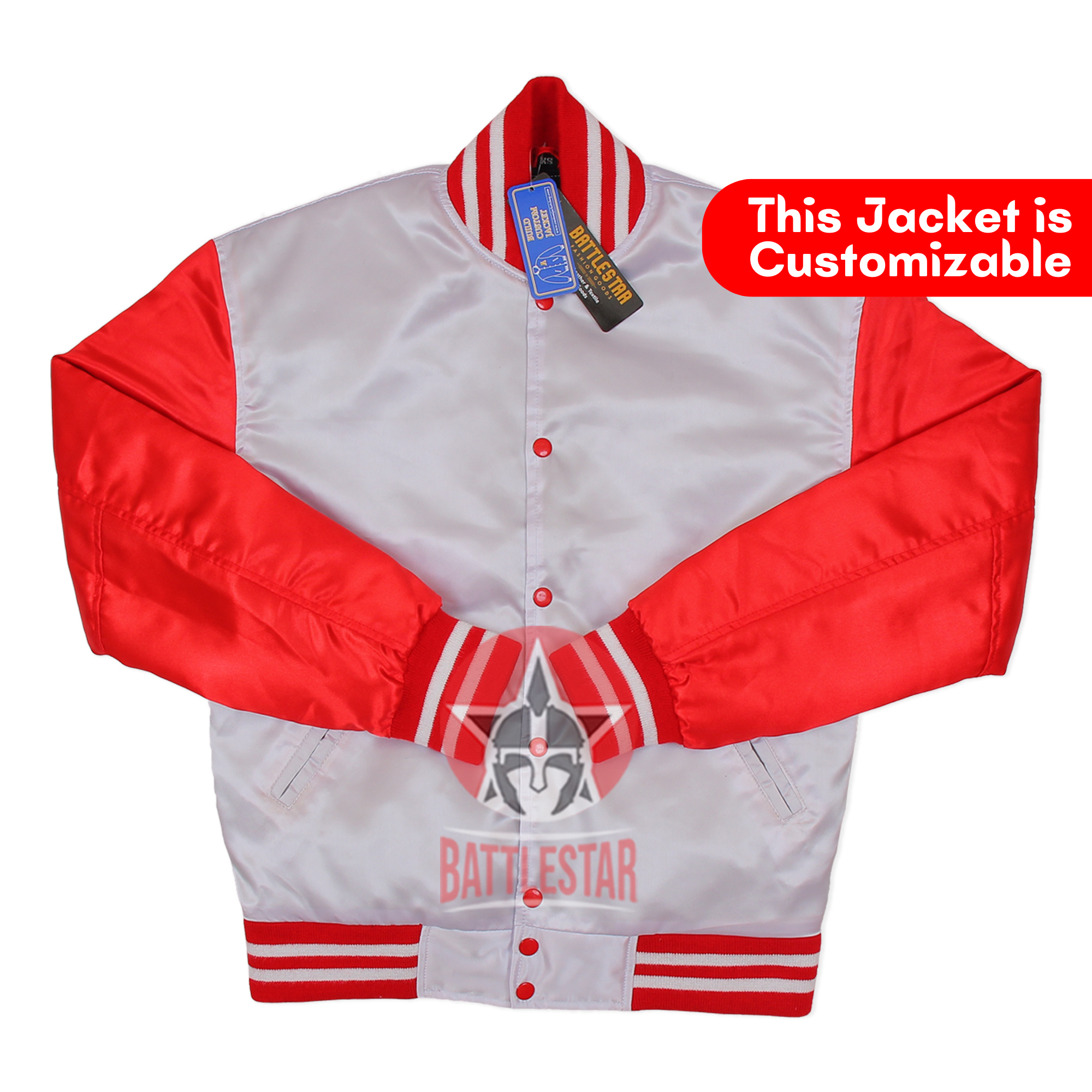 White Red Satin Varsity Bomber Baseball Jacket