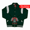 Byron Collar Forest Green Wool White Leather Stripes Varsity Baseball Jacket