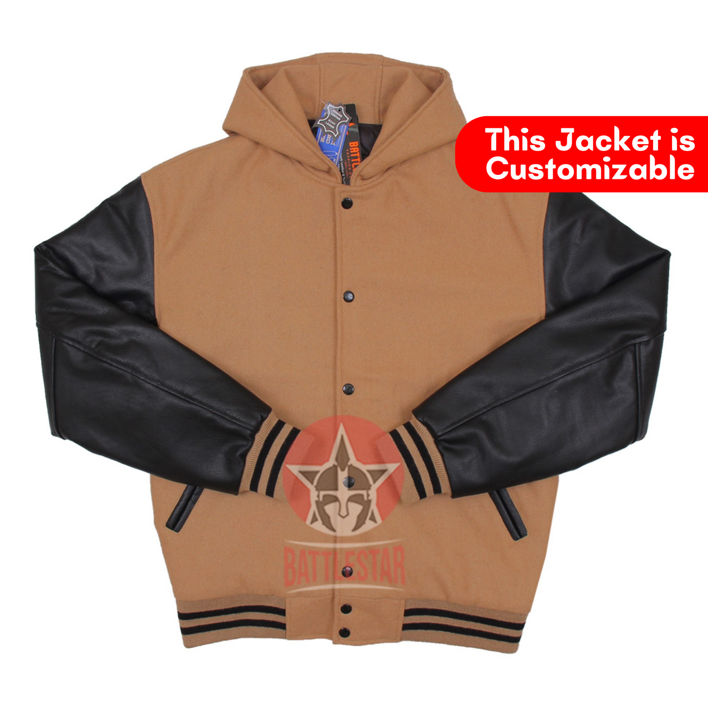 Brown & Black Hooded Baseball Letterman Bomber Varsity Jacket
