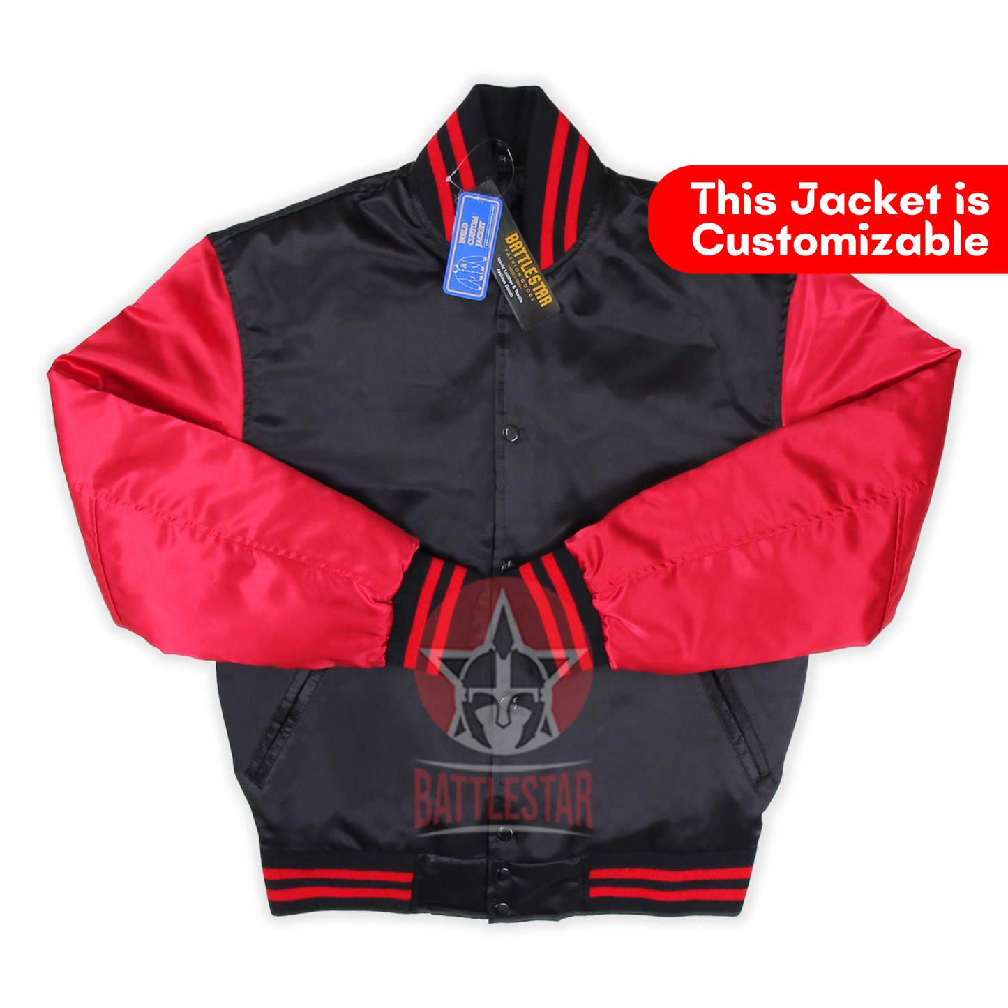 Black Cardinal Red Satin Varsity Baseball Jacket