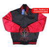 Load image into Gallery viewer, Black Cardinal Red Satin Varsity Baseball Jacket