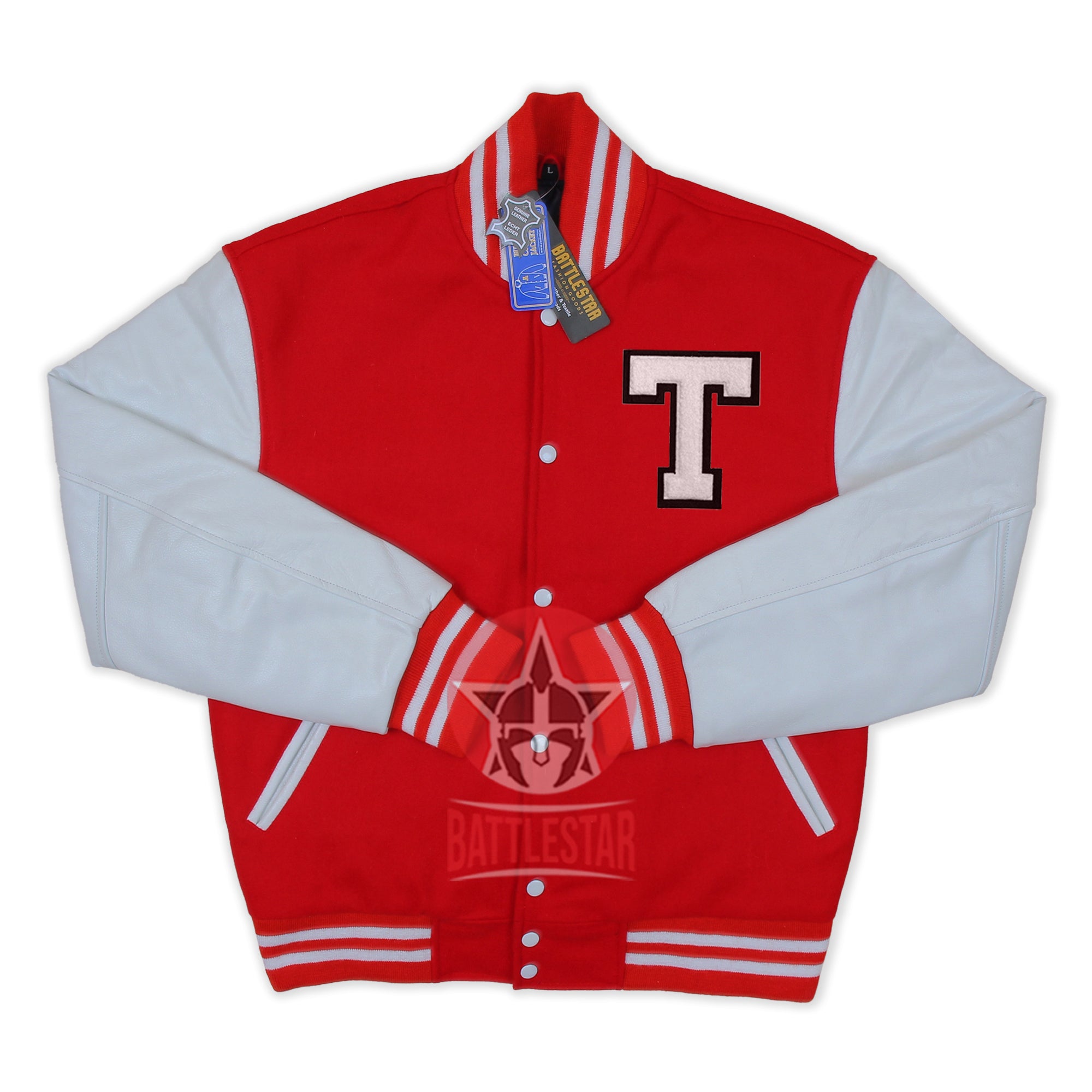 Ariana Grande Red Wool & White Leather Chenille Patch Varsity Letterman Jacket