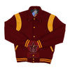 Load image into Gallery viewer, Byron Collar Maroon Wool Gold Yellow Leather Stripes Varsity Baseball Jacket