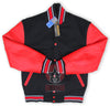 Load image into Gallery viewer, Black Wool Red Leather Sleeves Varsity Jacket