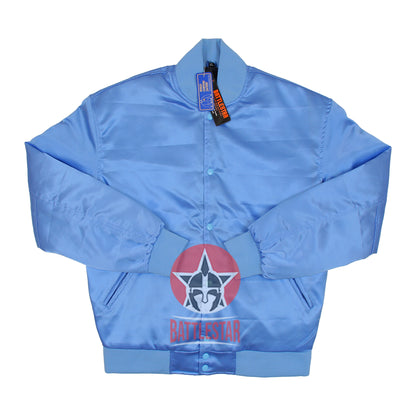 Sky Blue Satin Varsity Baseball Jacket