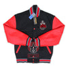 Money Heist Inspired Black Wool Body Red Cowhide Leather Sleeves Bomber Varsity Jacket