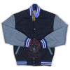 Navy Blue Wool Gray Leather Sleeves Varsity Jacket