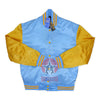 Sky Blue Gold Satin Varsity Baseball Letterman jacket