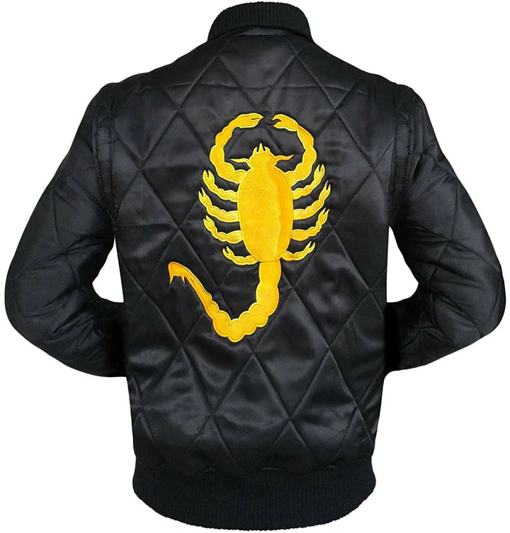 Scorpion Drive Ryan Gosling Black Satin Bomber Jacket
