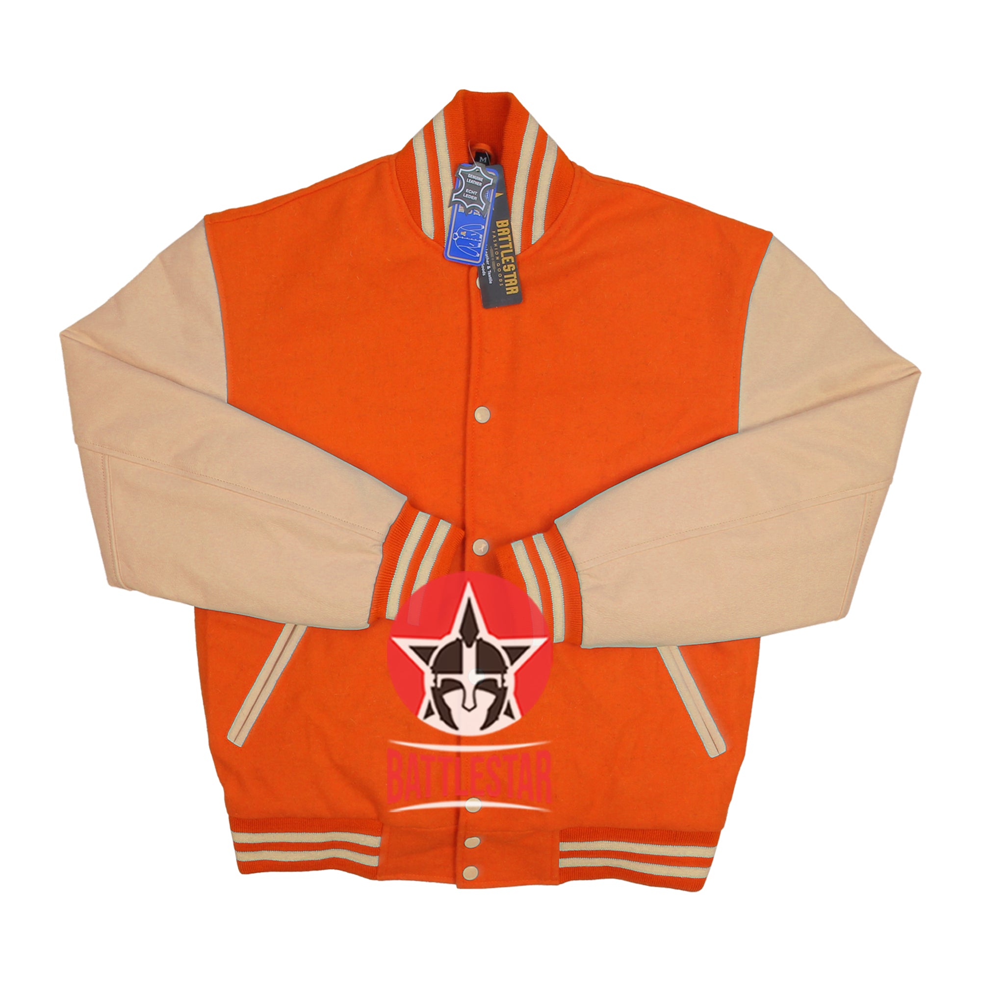 Orange Wool Cream Leather Sleeves Varsity Jacket
