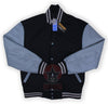 Load image into Gallery viewer, Black wool gray leather varsity baseball jacket