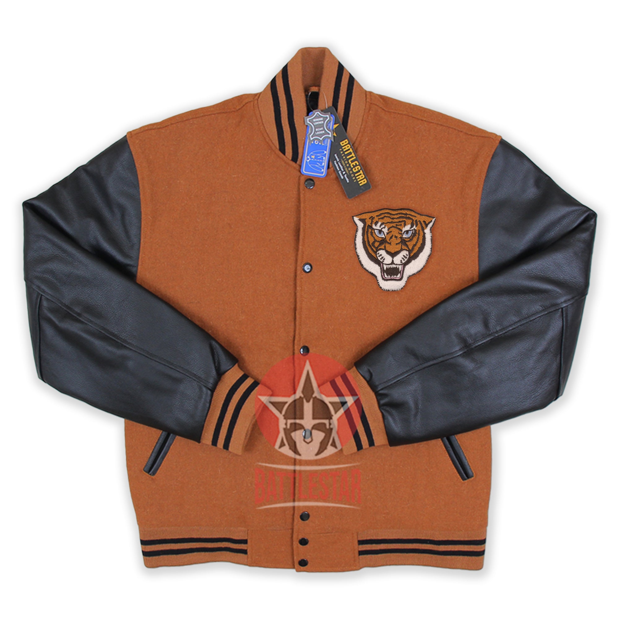 Year of the Tiger Embroidered Brown Black Letterman Baseball Jacket