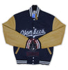 Yankees Inspired Navy Blue Wool Tan Leather Sleeves Baseball Jacket